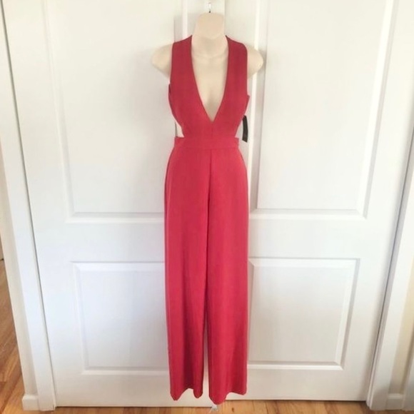 NWT AIDAN MATTOX RED CUT-OUT OPEN BACK JUMPSUIT LOW CUT PLUNGING NECK LINE - Picture 2 of 14